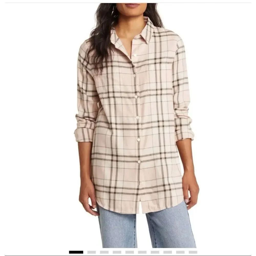 CASLON cotton blend Plaid Tunic Shirt size M